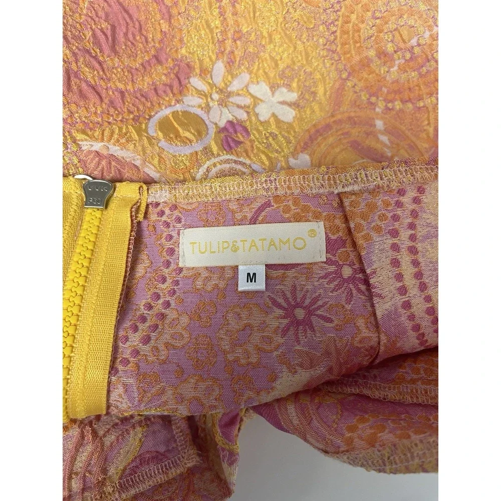 Tulip & Tatamo Floral‎ Brocade Bella Skirt Orange Mod Norway Medium Circles Slit